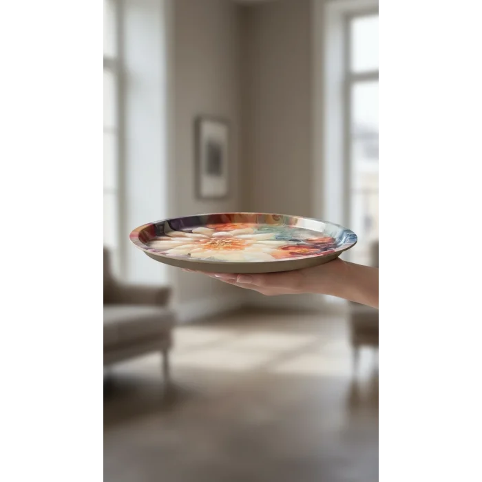 Lüks Metal Yuvarlak Tasarım Tepsi – 35 cm