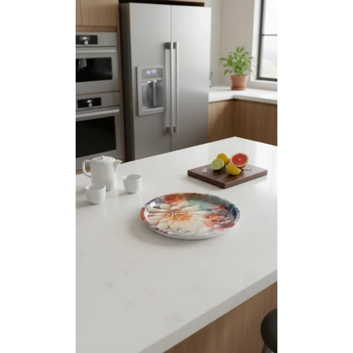 Lüks Metal Yuvarlak Tasarım Tepsi – 35 cm