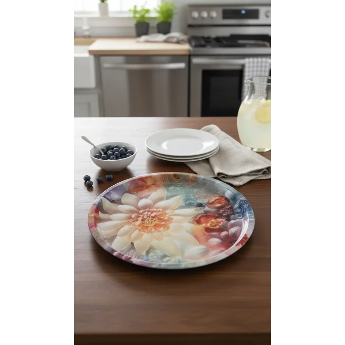 Lüks Metal Yuvarlak Tasarım Tepsi – 35 cm