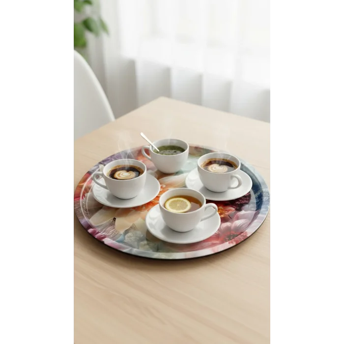 Lüks Metal Yuvarlak Tasarım Tepsi – 35 cm