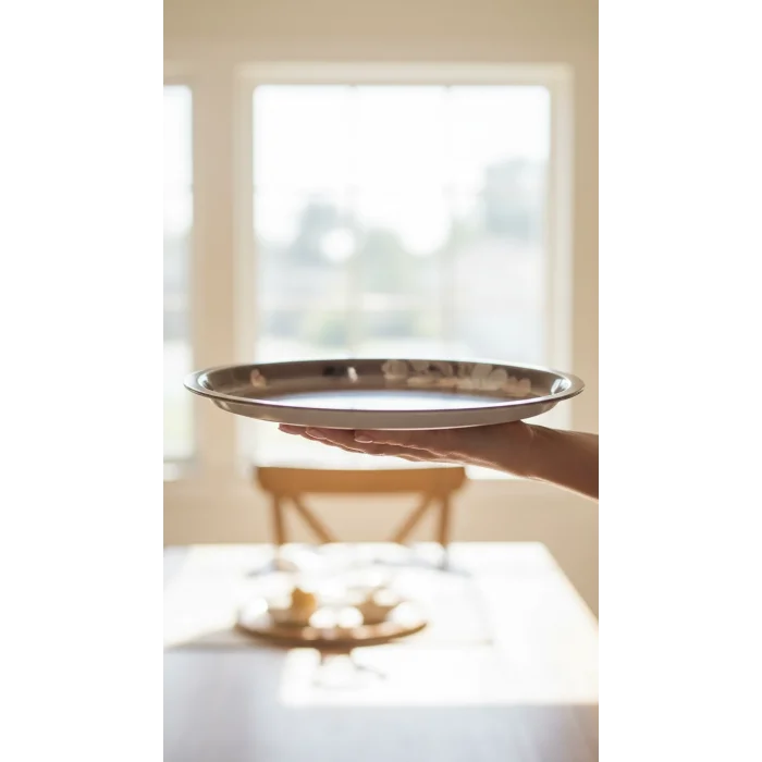 Premium Metal Yuvarlak Tepsi 35 cm – Özel Tasarım