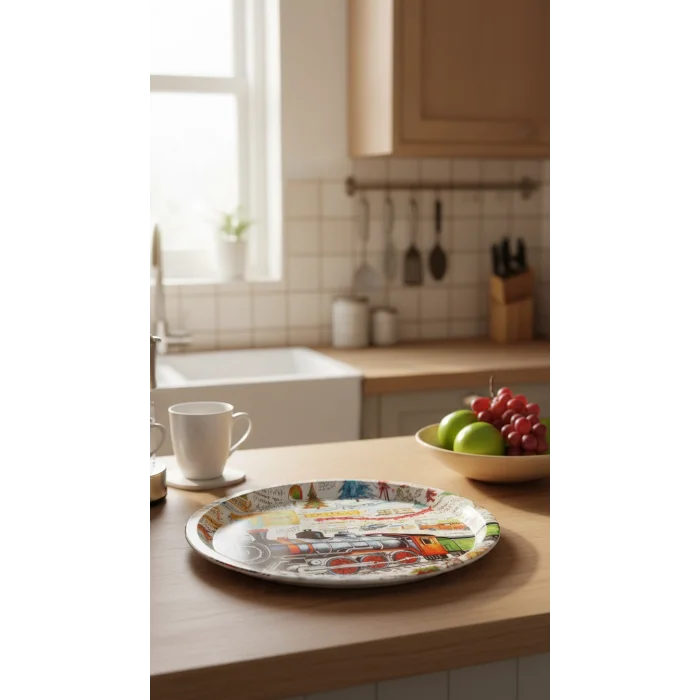 Prestijli Metal Yuvarlak Dekor Tepsi 35 cm – Özel Tasarım