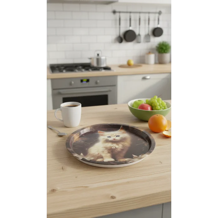 Premium Metal Yuvarlak Tepsi 35 cm – Özel Tasarım