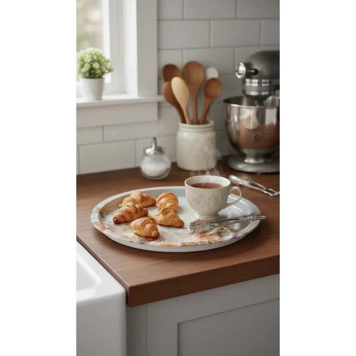 Prestij Metalik Yuvarlak Tepsi – 35 cm Özel Tasarım