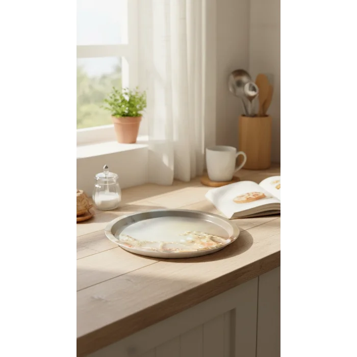 Prestij Metalik Yuvarlak Tepsi – 35 cm Özel Tasarım