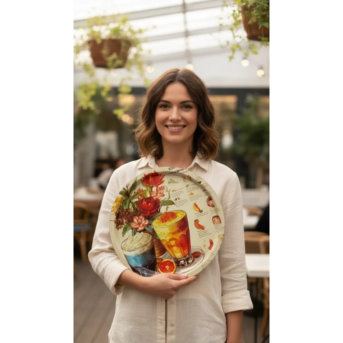 Premium 35 cm Metal Yuvarlak Tepsi – Özel Tasarım