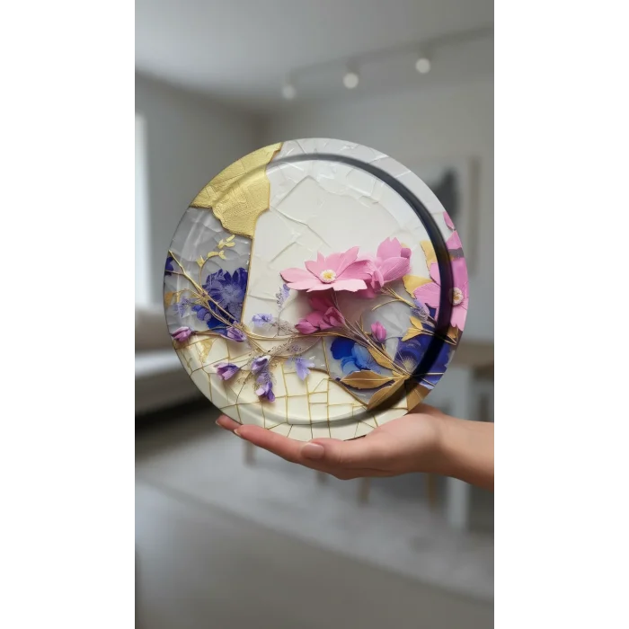 Nishev Premium 35 cm Metal Yuvarlak Tepsi – Özel Tasarım