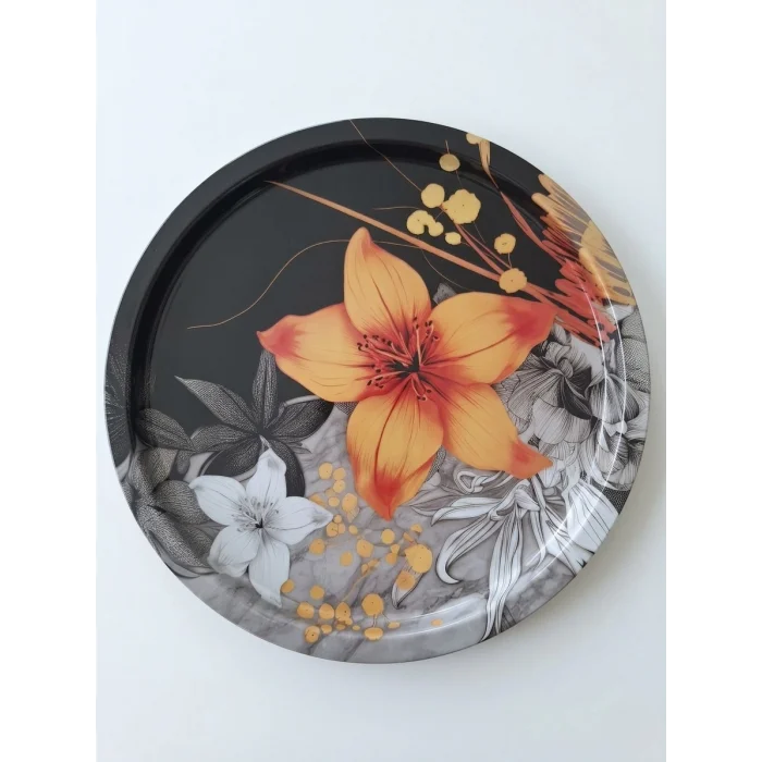 Premium 35 cm Dekoratif Metal Yuvarlak Tepsi – Özel Tasarım