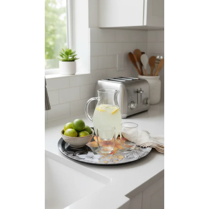 Premium 35 cm Dekoratif Metal Yuvarlak Tepsi – Özel Tasarım