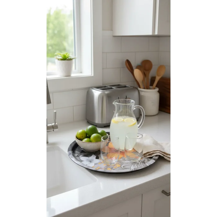 Premium 35 cm Dekoratif Metal Yuvarlak Tepsi – Özel Tasarım