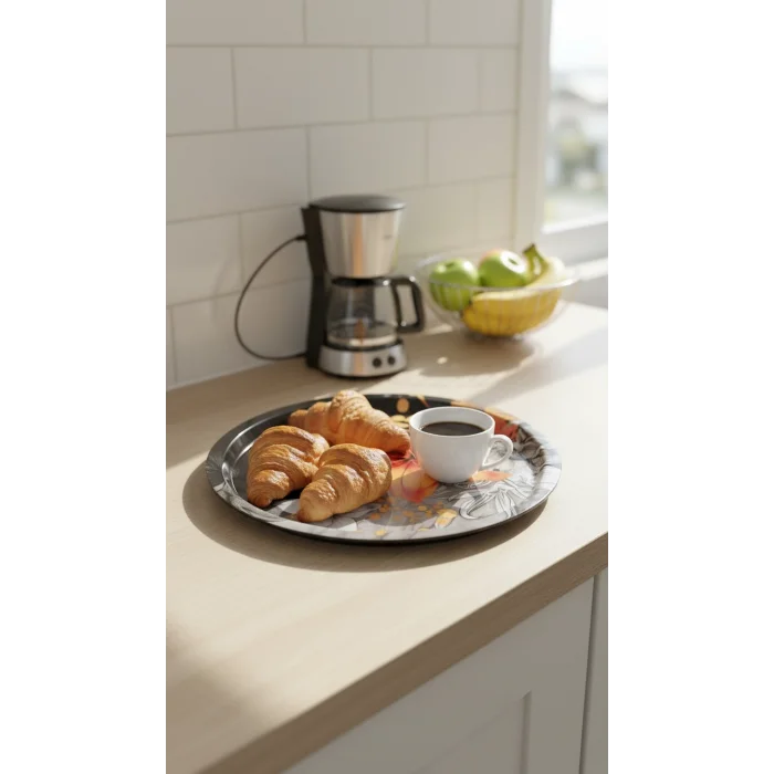 Premium 35 cm Dekoratif Metal Yuvarlak Tepsi – Özel Tasarım