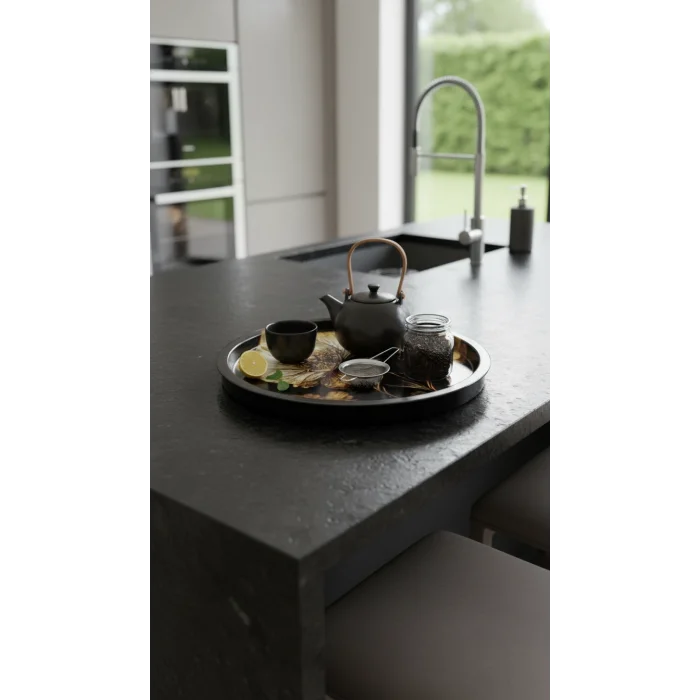 Premium 35 cm Dekoratif Metal Yuvarlak Tepsi – Özel Tasarım