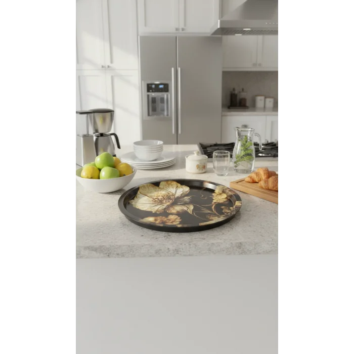 Premium 35 cm Dekoratif Metal Yuvarlak Tepsi – Özel Tasarım