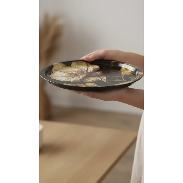 Premium 35 cm Dekoratif Metal Yuvarlak Tepsi – Özel Tasarım