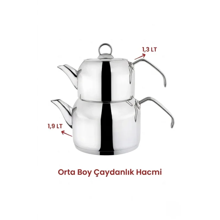 Delux Premium 4 Parça Çaydanlık Seti – Orta Boy Platin