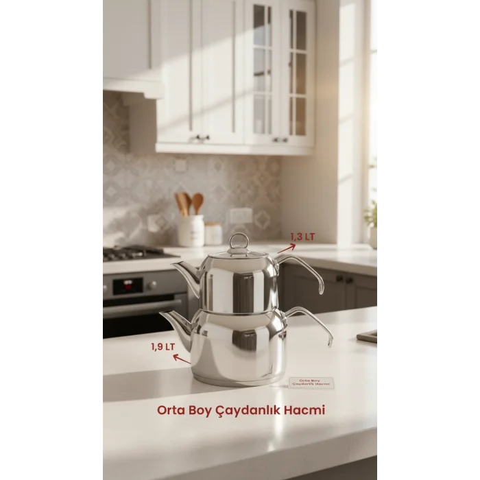 Delux Premium 4 Parça Çaydanlık Seti – Orta Boy Platin