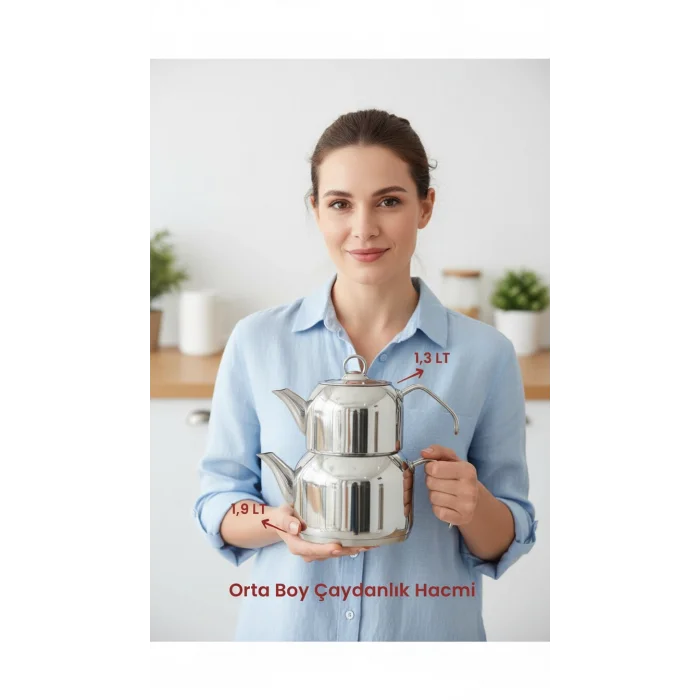 Delux Premium 4 Parça Çaydanlık Seti – Orta Boy Platin