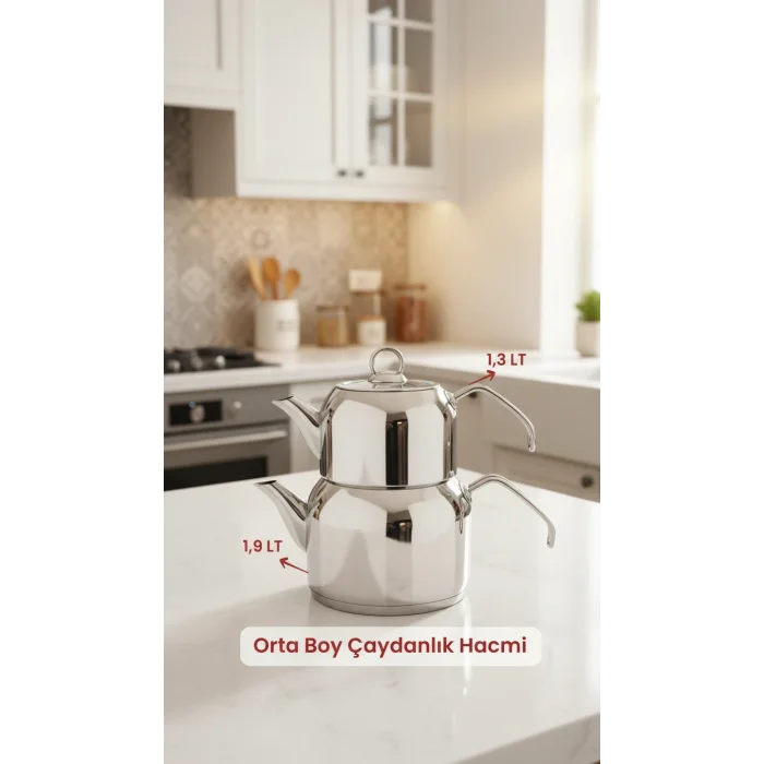 Delux Premium 4 Parça Çaydanlık Seti – Orta Boy Platin