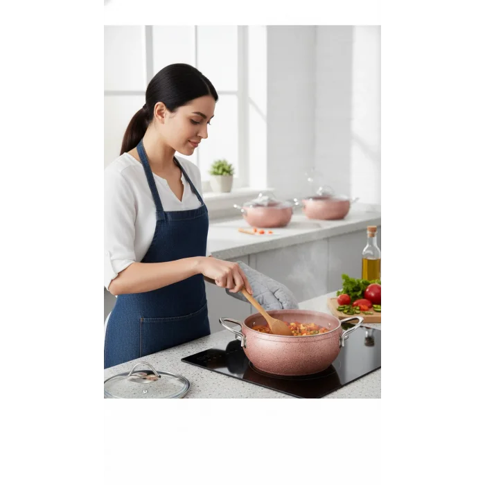 Özkent Döküm Rose Çelik Sap 3lü Granit Güveç Tencere Set