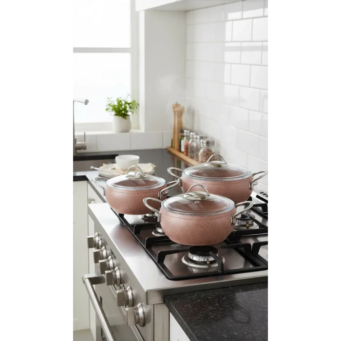 Özkent Döküm Rose Çelik Sap 3lü Granit Güveç Tencere Set