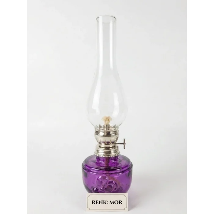 Dekoratif Ve Kullanılabilir Gaz Lambası Kücük Boy 24 Cm mor