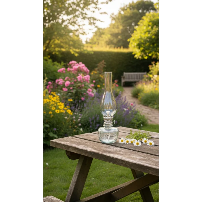 Dekoratif Ve Kullanılabilir Gaz Lambası Kücük Boy 24 Cm Şeffaf