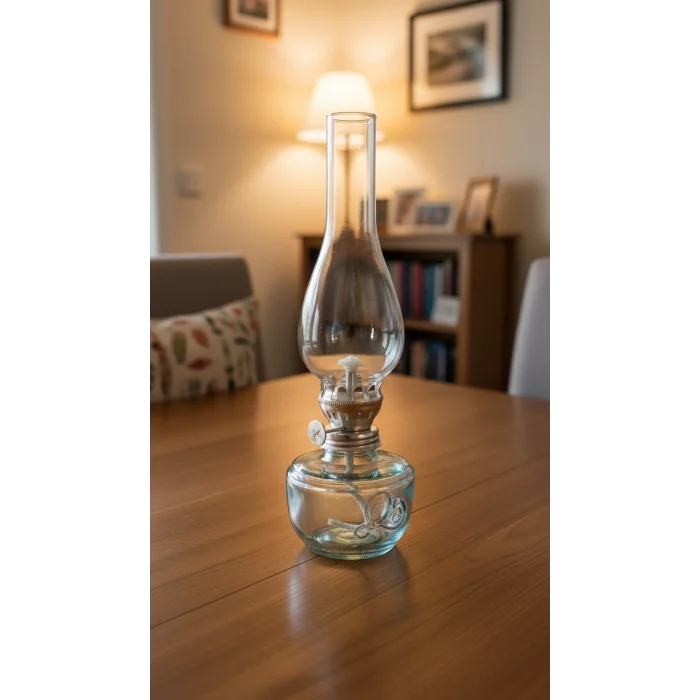 Dekoratif Ve Kullanılabilir Gaz Lambası Kücük Boy 24 Cm Şeffaf