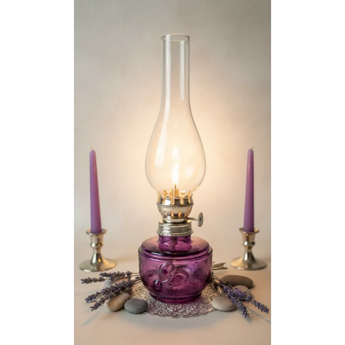 Dekoratif Ve Kullanılabilir Gaz Lambası Kücük Boy 24 Cm mor