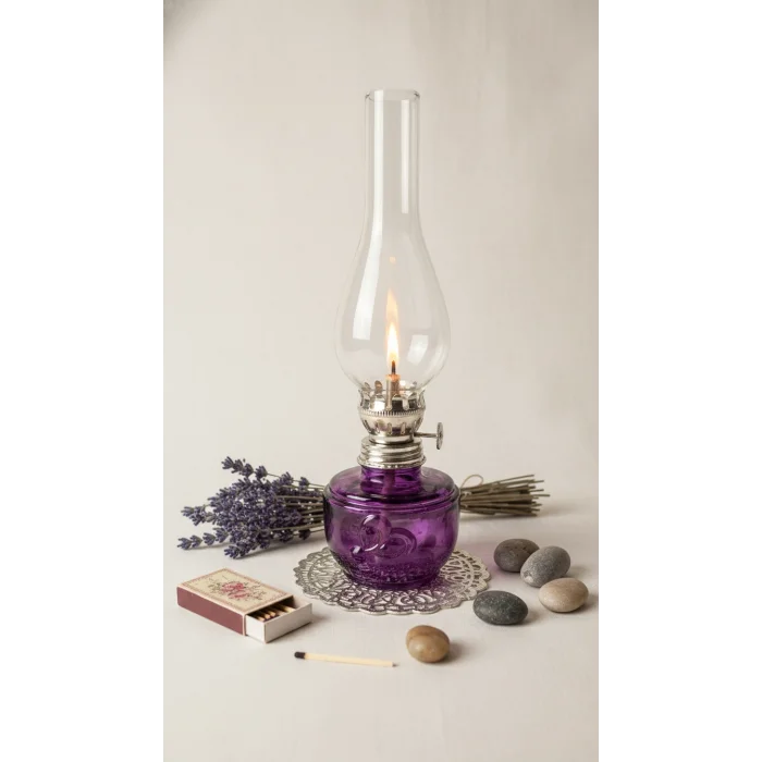 Dekoratif Ve Kullanılabilir Gaz Lambası Kücük Boy 24 Cm mor