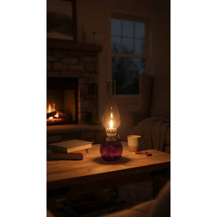 Dekoratif Ve Kullanılabilir Gaz Lambası Kücük Boy 24 Cm mor