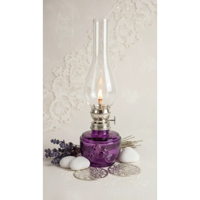 Dekoratif Ve Kullanılabilir Gaz Lambası Kücük Boy 24 Cm mor