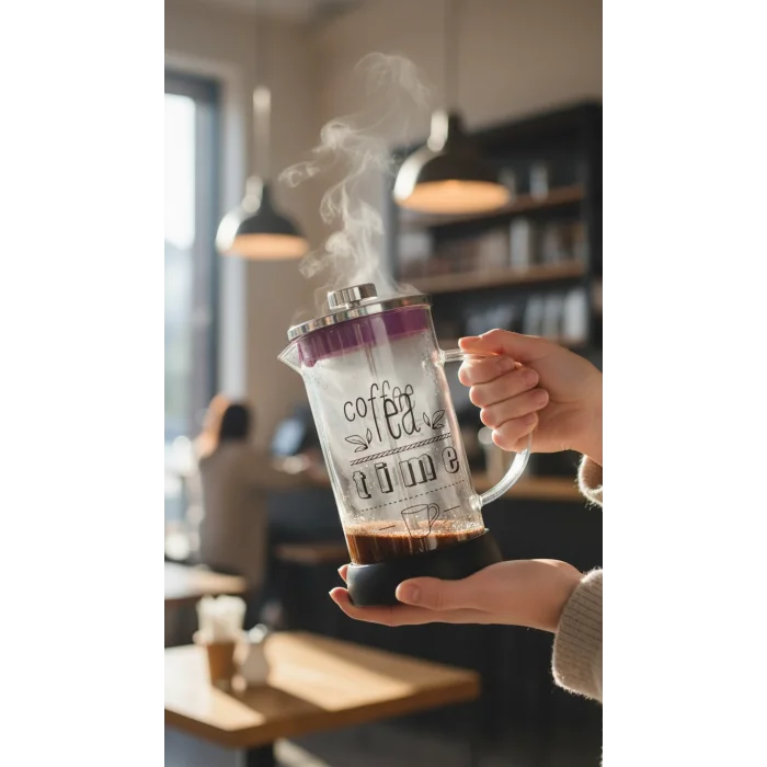 French Press - Filtre Kahve Ve Bitki Çayı Demliği 600 ml Siyah