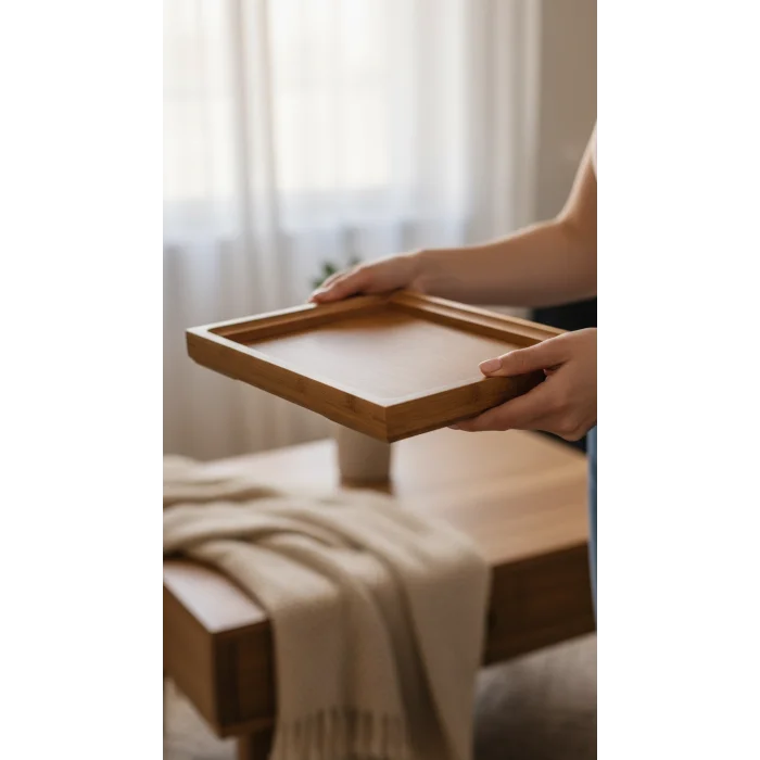 Tasarım bambu kare tepsi