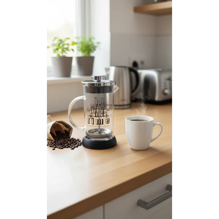 Tasarım French Press - Filtre Kahve Ve Bitki Çayı Demliği 350 ml Siyah