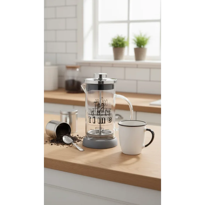 Tasarım French Press - Filtre Kahve Ve Bitki Çayı Demliği 350 ml Gri
