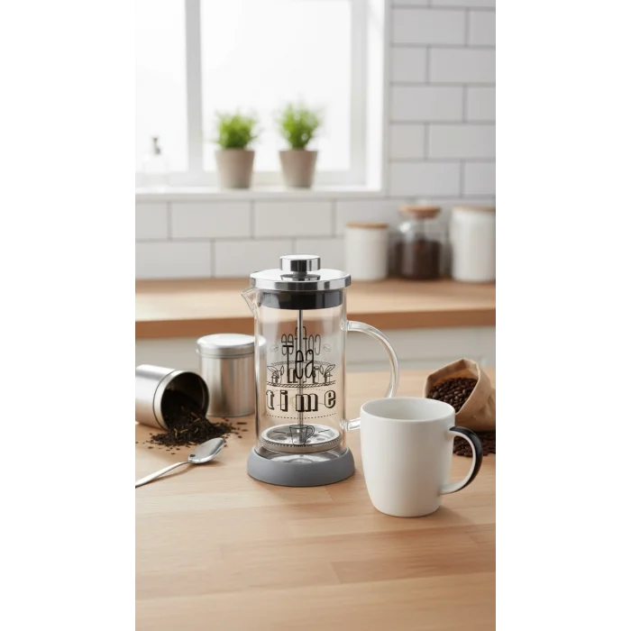 Tasarım French Press - Filtre Kahve Ve Bitki Çayı Demliği 350 ml Gri