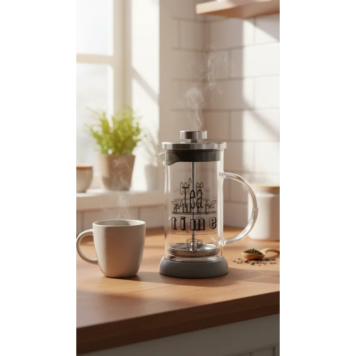 Tasarım French Press - Filtre Kahve Ve Bitki Çayı Demliği 350 ml Gri