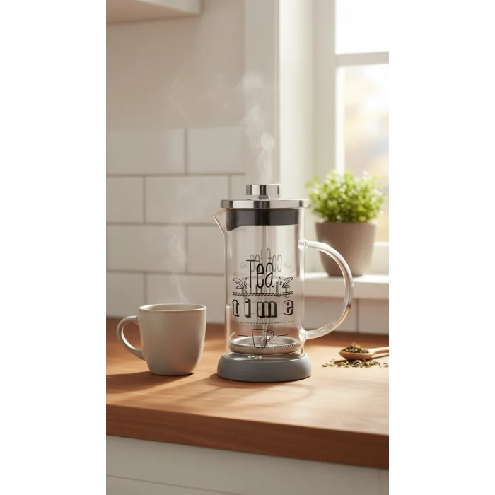 Tasarım French Press - Filtre Kahve Ve Bitki Çayı Demliği 350 ml Gri