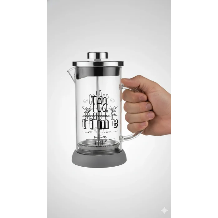 Tasarım French Press - Filtre Kahve Ve Bitki Çayı Demliği 350 ml Gri