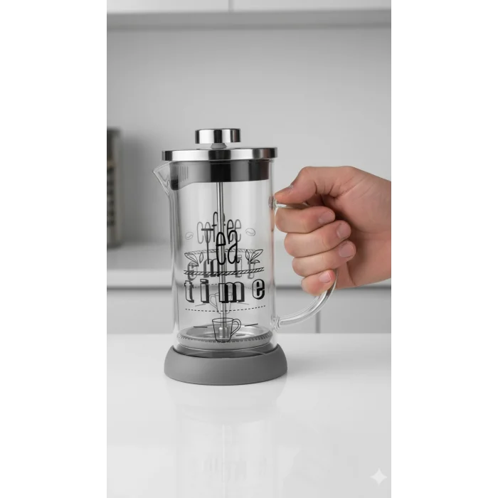 Tasarım French Press - Filtre Kahve Ve Bitki Çayı Demliği 350 ml Gri