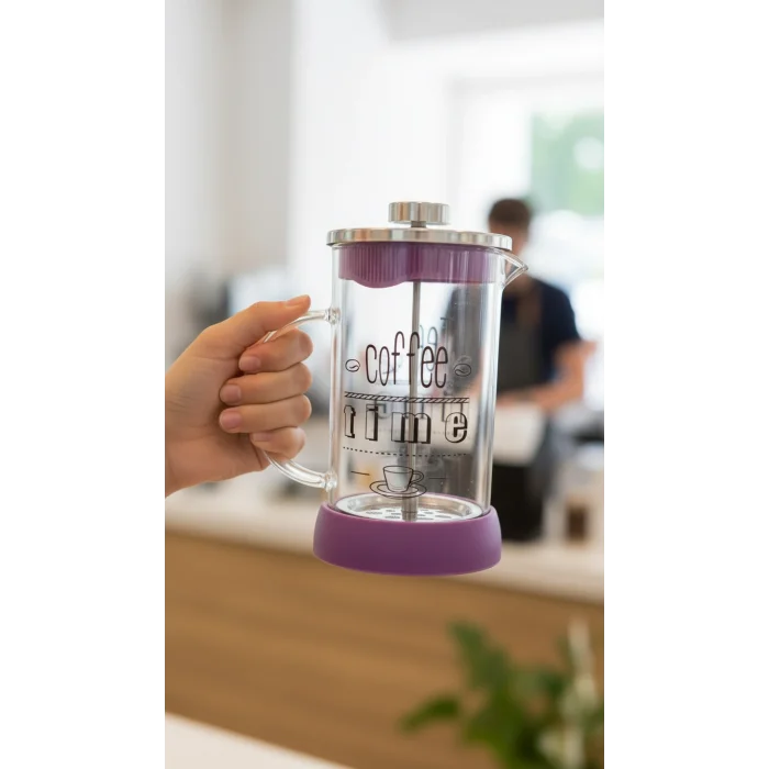 French Press - Filtre Kahve Ve Bitki Çayı Demliği 600 ml Mor