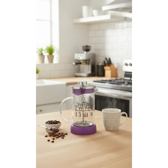 French Press - Filtre Kahve Ve Bitki Çayı Demliği 600 ml Mor