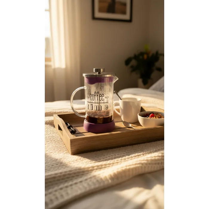 French Press - Filtre Kahve Ve Bitki Çayı Demliği 600 ml Mor