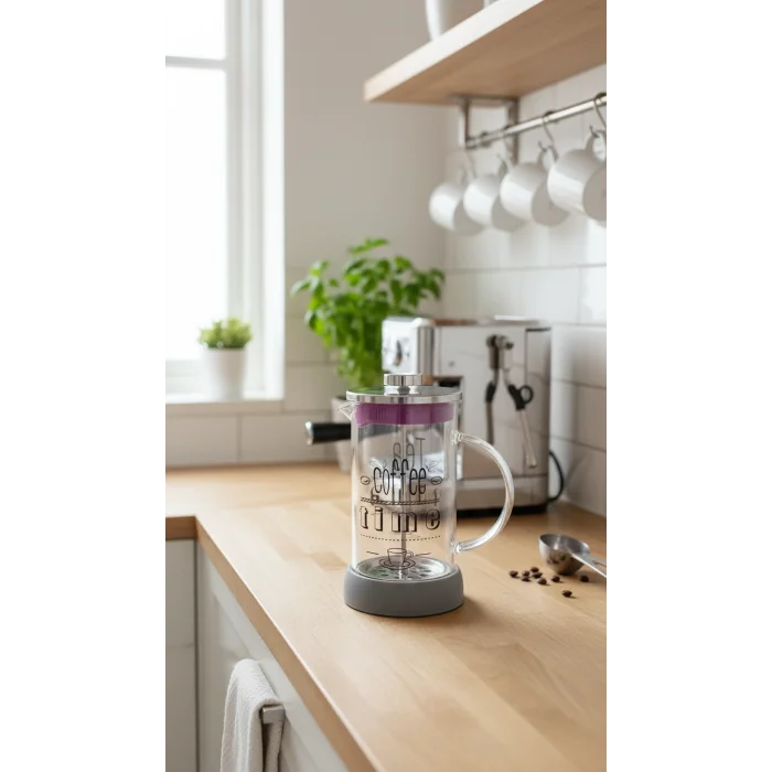 French Press - Filtre Kahve Ve Bitki Çayı Demliği 600ml Gri