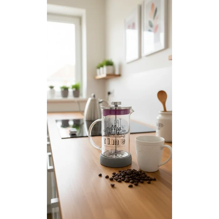 French Press - Filtre Kahve Ve Bitki Çayı Demliği 600ml Gri