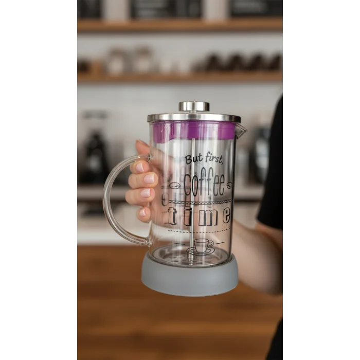 French Press - Filtre Kahve Ve Bitki Çayı Demliği 600ml Gri