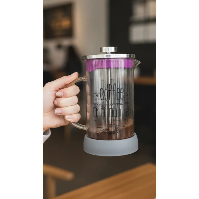 French Press - Filtre Kahve Ve Bitki Çayı Demliği 600ml Gri