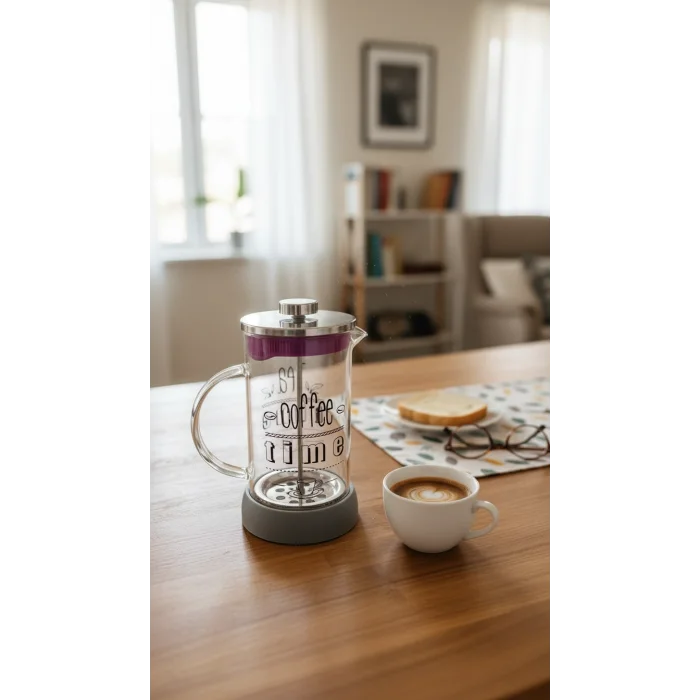 French Press - Filtre Kahve Ve Bitki Çayı Demliği 600ml Gri