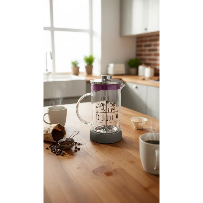 French Press - Filtre Kahve Ve Bitki Çayı Demliği 600ml Gri