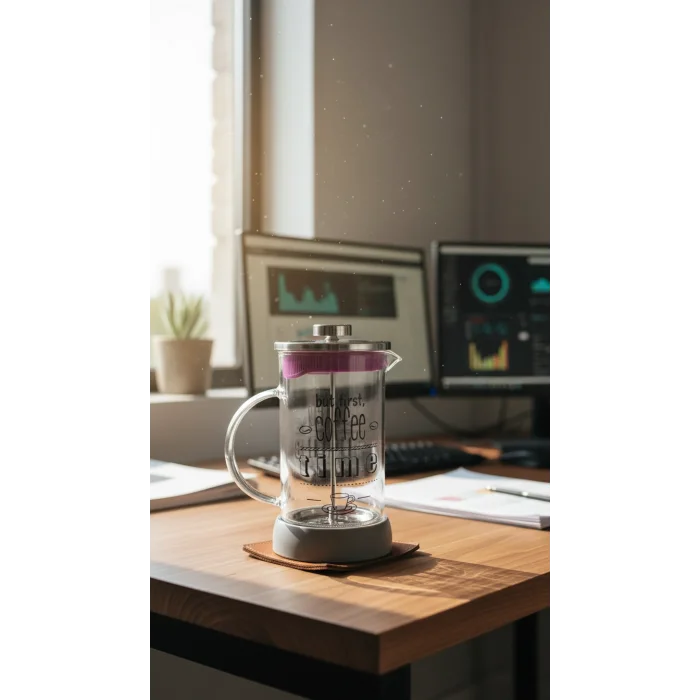 French Press - Filtre Kahve Ve Bitki Çayı Demliği 600ml Gri